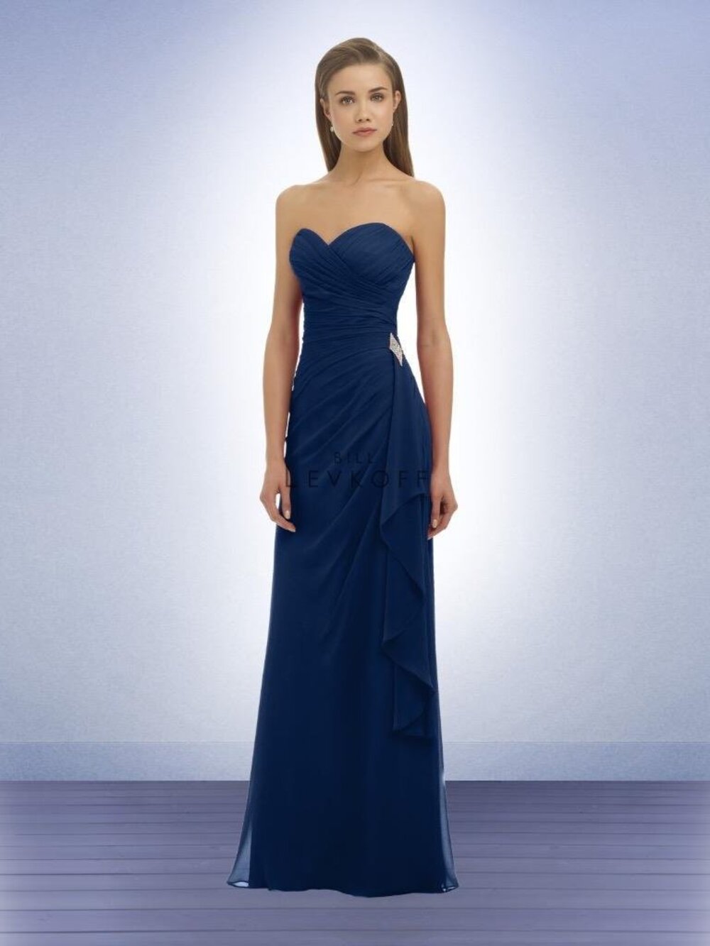 Bill Levkoff 330 Bridesmaid Dress Navy Blue Strapless Chiffon Long 12